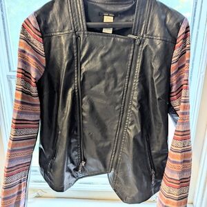 Stylish Black and Multicolor Women's Leather Jacket